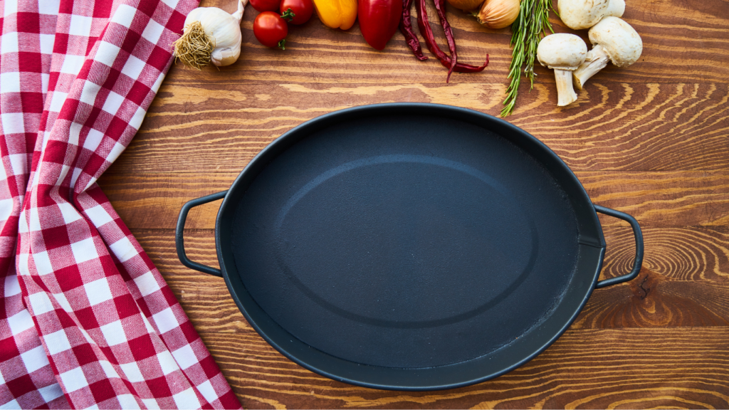 cast iron skillet on table