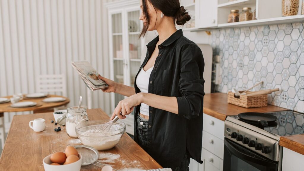 woman at home cooking